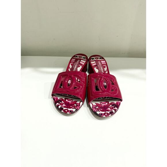 Dolce & Gabbana Slip On Cutout Block Heel Slide Sandals Magenta Pink Women's 37 - Picture 3 of 7